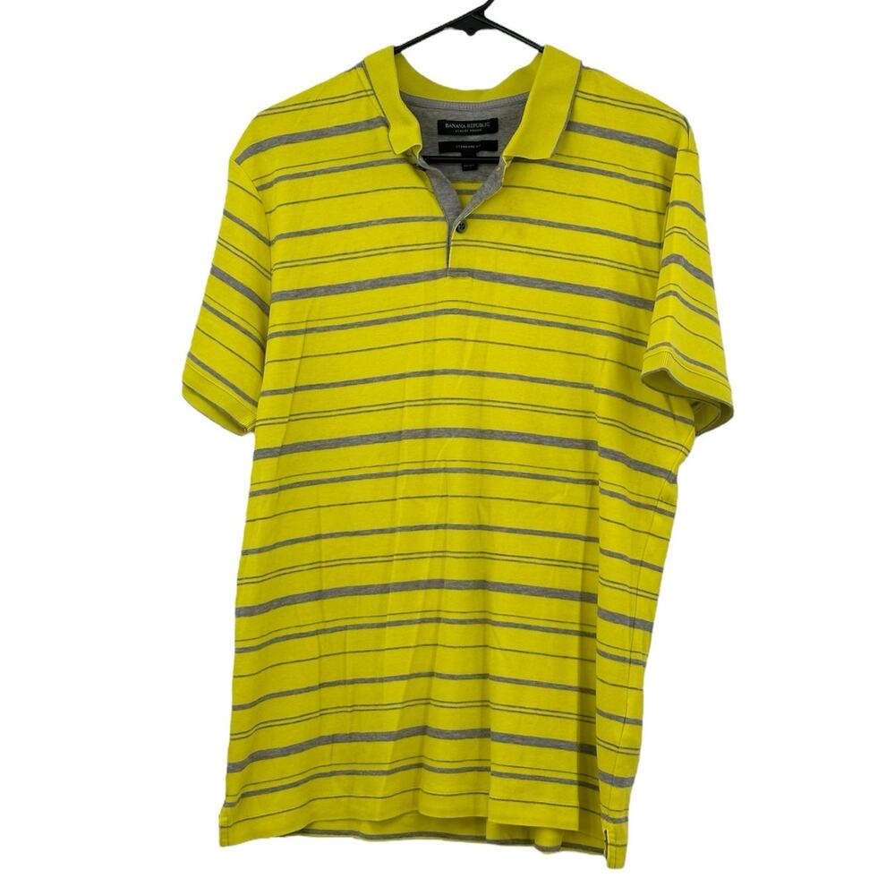 Banana Republic Shirt Men Large Polo Luxury Touch Yellow Stripe Cotton Preppy